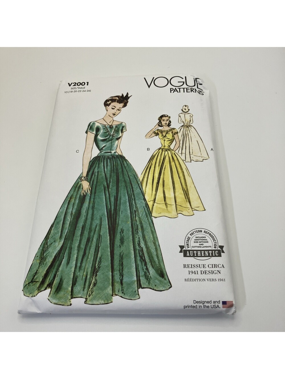 VOGUE PATTERN 2001  DRESS  REISSUE CIRCA 1941  MISSES SIZES 18 20 22 24 26 UNCUT